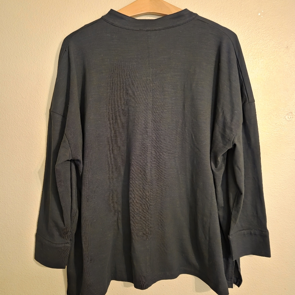 MERSEA NWT Amelia Cuff Tee Black Slub Cotton Vneck Minimalist Blouse Women's OS - Picture 7 of 14